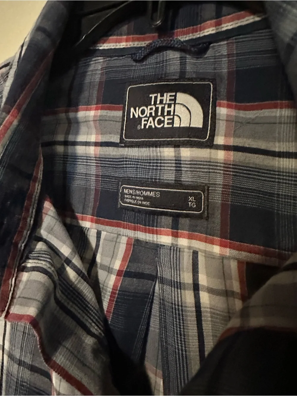The North Face Men’s Navy and Red Plaid Short-Sleeve Button-Up Shirt